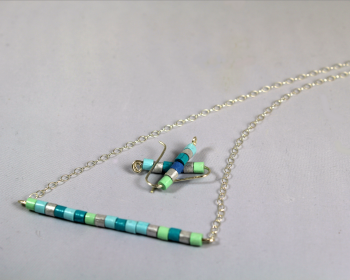 Minimal Jewelry Set with Paper Quilling Blue Silver